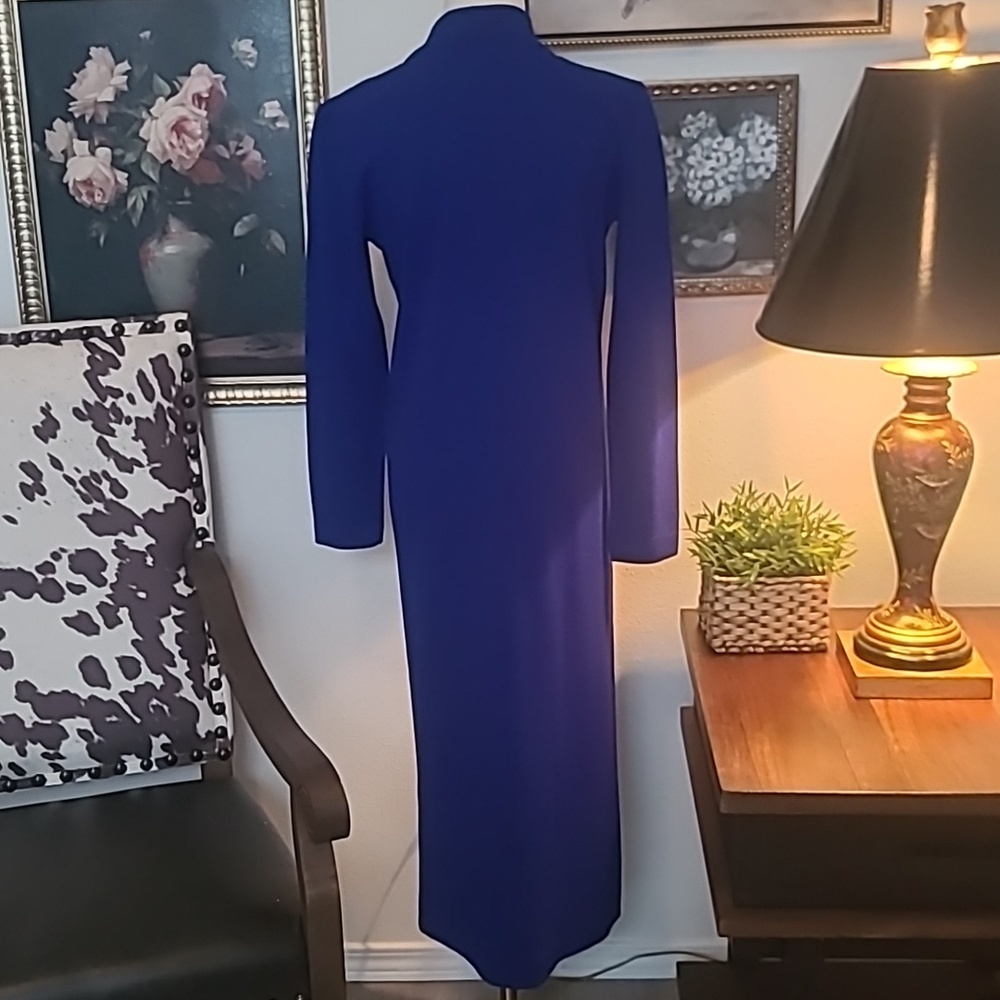 Nina Leonard Cobalt Blue Long-Sleeve Mock Neck Dress - Picture 8 of 10